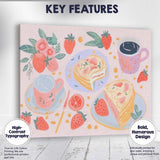 Strawberry Cake and Coffee Breakfast Watercolour Illustration Canvas Wall Art Print Decor Picture Ready to Hang