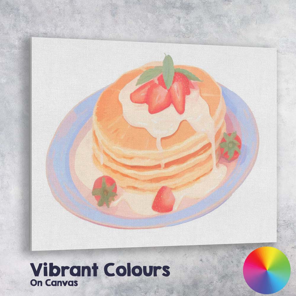 Strawberry Pancakes with Cream Watercolour Breakfast Canvas Wall Art Print Decor Picture Ready to Hang