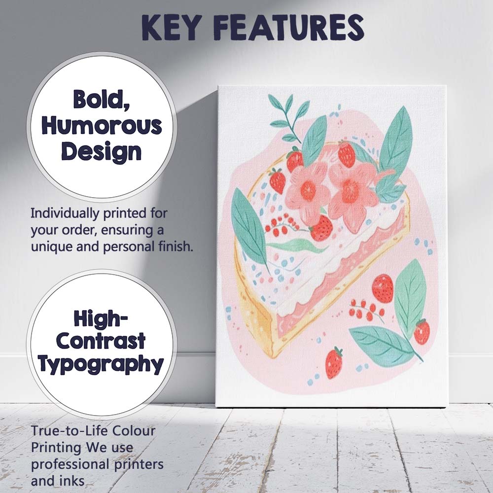 Strawberry Floral Dessert Tart Watercolour Illustration Canvas Wall Art Print Decor Picture Ready to Hang