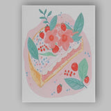 Strawberry Floral Dessert Tart Watercolour Illustration Canvas Wall Art Print Decor Picture Ready to Hang