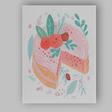 Pink Strawberry Layer Cake Watercolour Dessert Illustration Canvas Wall Art Print Decor Picture Ready to Hang