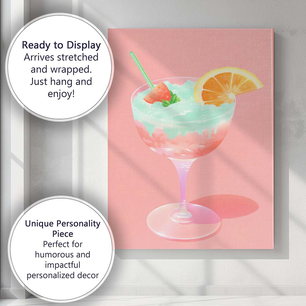 Pastel Tropical Citrus Cocktail Watercolour Drink Canvas Wall Art Print Decor Picture Ready to Hang