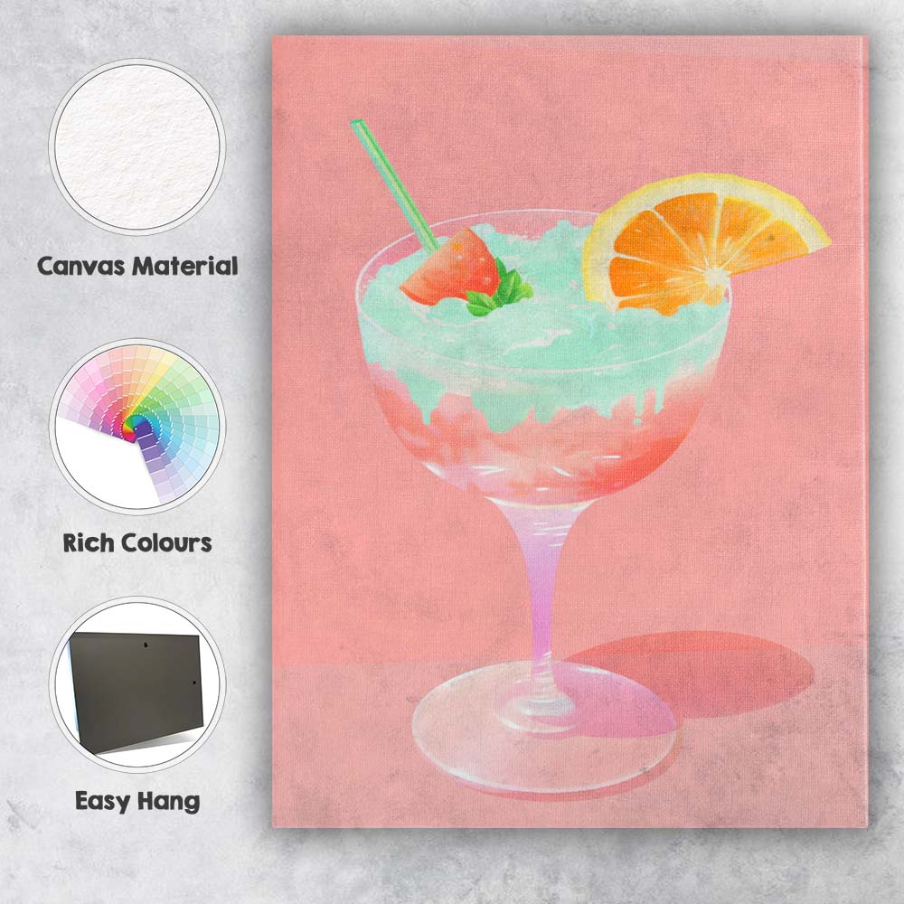 Pastel Tropical Citrus Cocktail Watercolour Drink Canvas Wall Art Print Decor Picture Ready to Hang