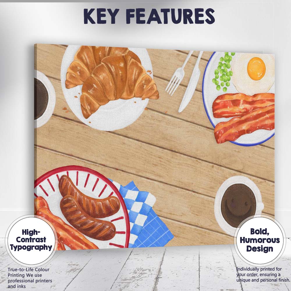 Rustic Full English Breakfast Watercolour Food Illustration Canvas Wall Art Print Decor Picture Ready to Hang