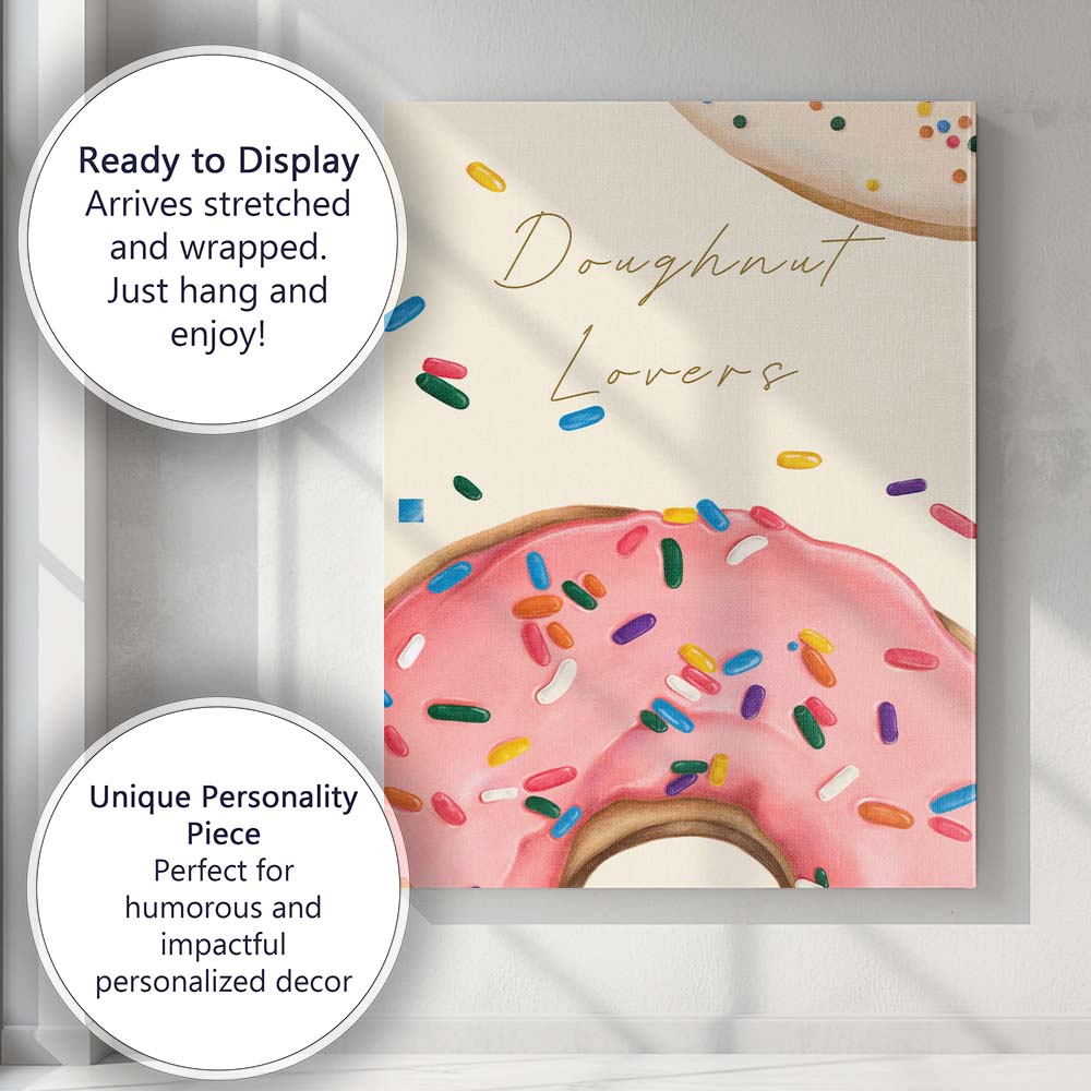 Pink Sprinkle Doughnut Typography Kitchen Print Canvas Wall Art Print Decor Picture Ready to Hang
