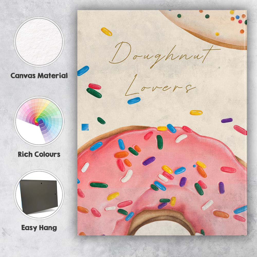 Pink Sprinkle Doughnut Typography Kitchen Print Canvas Wall Art Print Decor Picture Ready to Hang