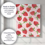 Watercolour Strawberry Repeat Pattern Pink Background Canvas Wall Art Print Decor Picture Ready to Hang