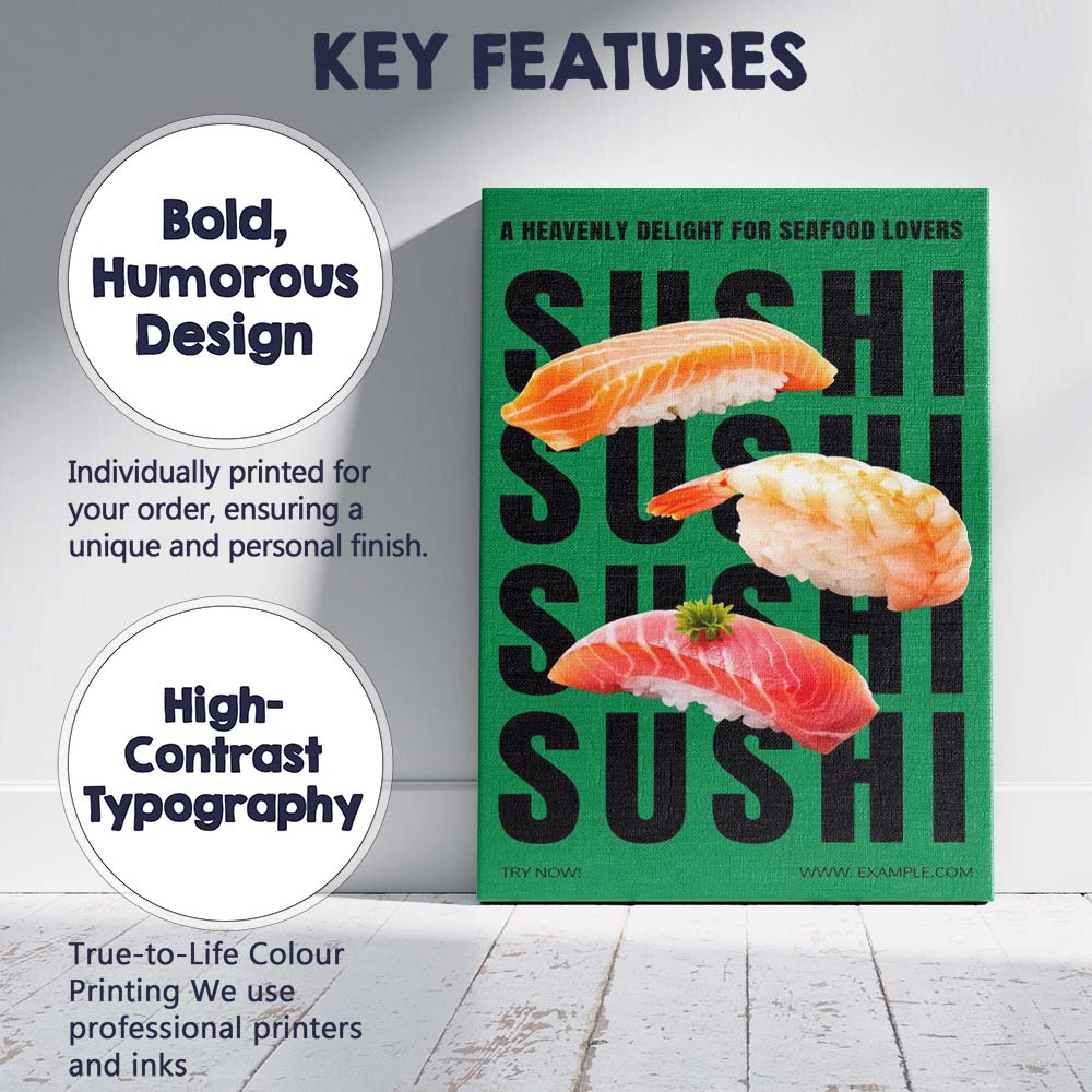 Fresh Salmon Shrimp Tuna Sushi Restaurant Poster Canvas Wall Art Print Decor Picture Ready to Hang