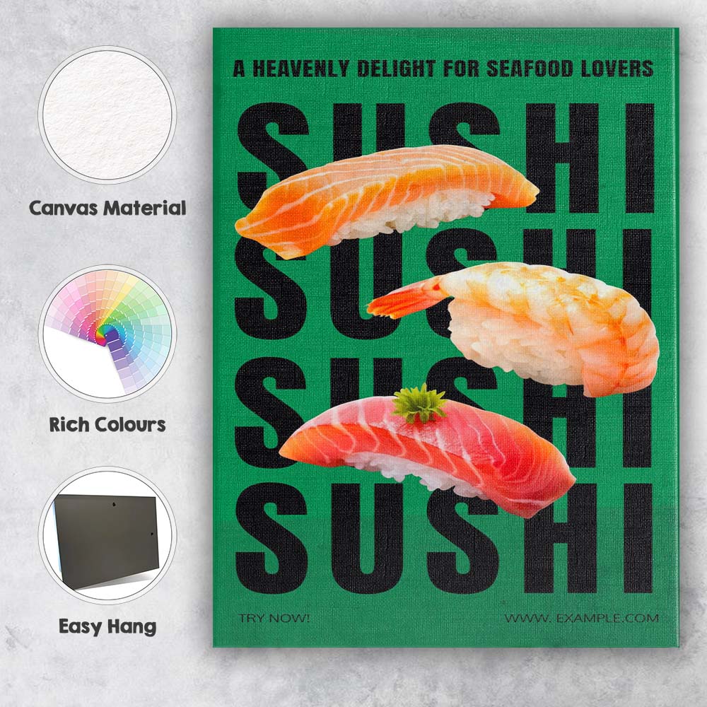 Fresh Salmon Shrimp Tuna Sushi Restaurant Poster Canvas Wall Art Print Decor Picture Ready to Hang