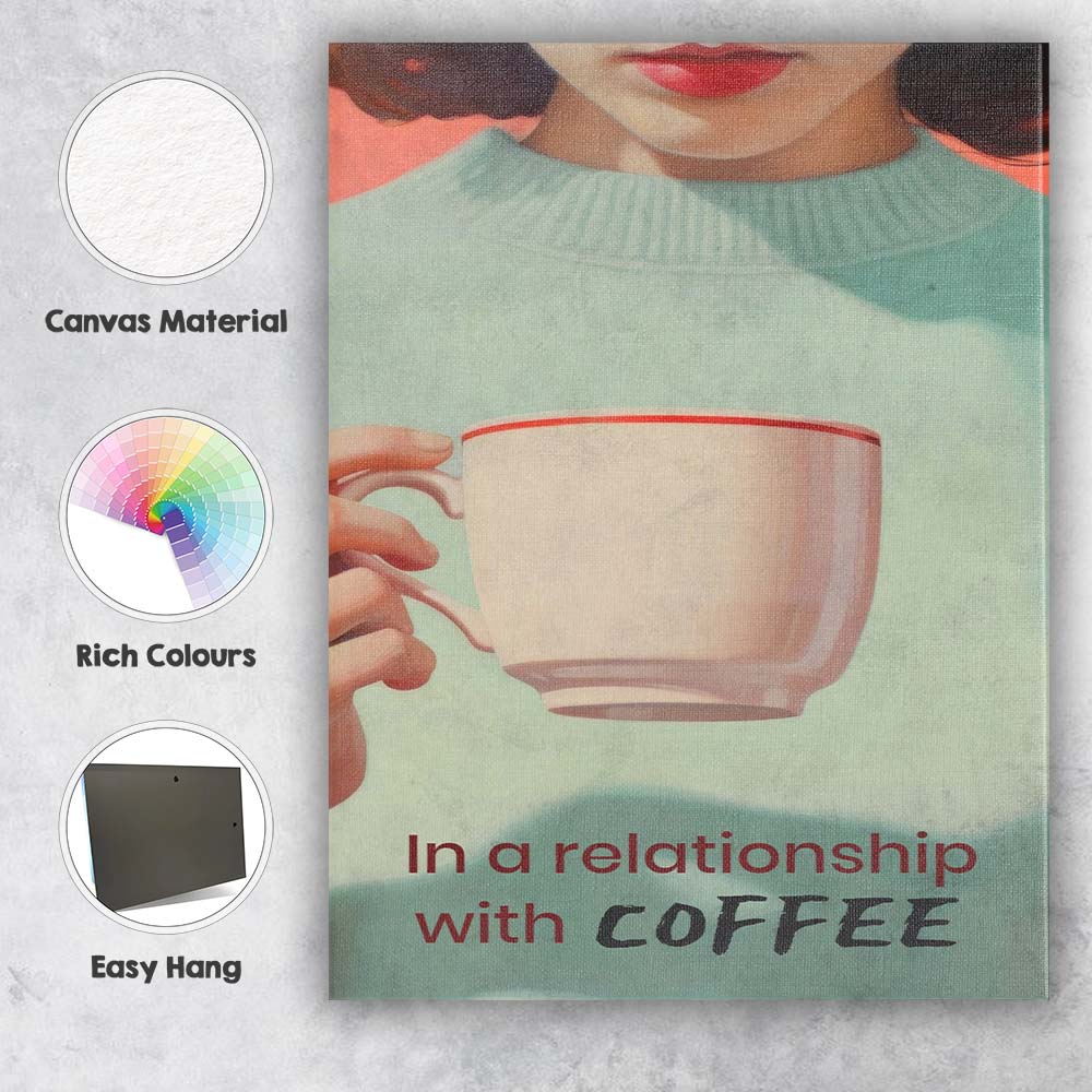Minimalist Coffee Lover Portrait Illustration Canvas Wall Art Print Decor Picture Ready to Hang