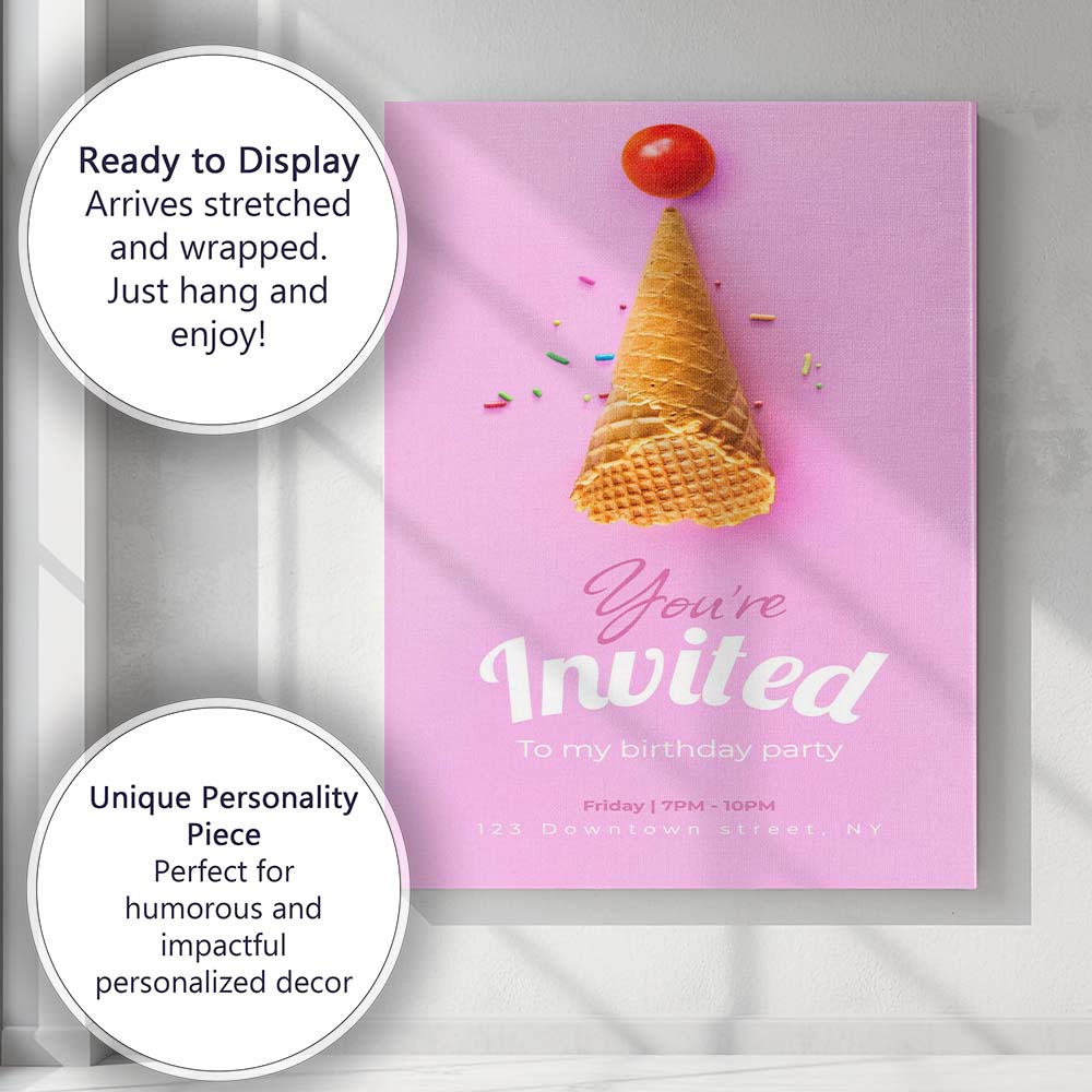 Pink Ice Cream Birthday Party Invitation Poster Canvas Wall Art Print Decor Picture Ready to Hang