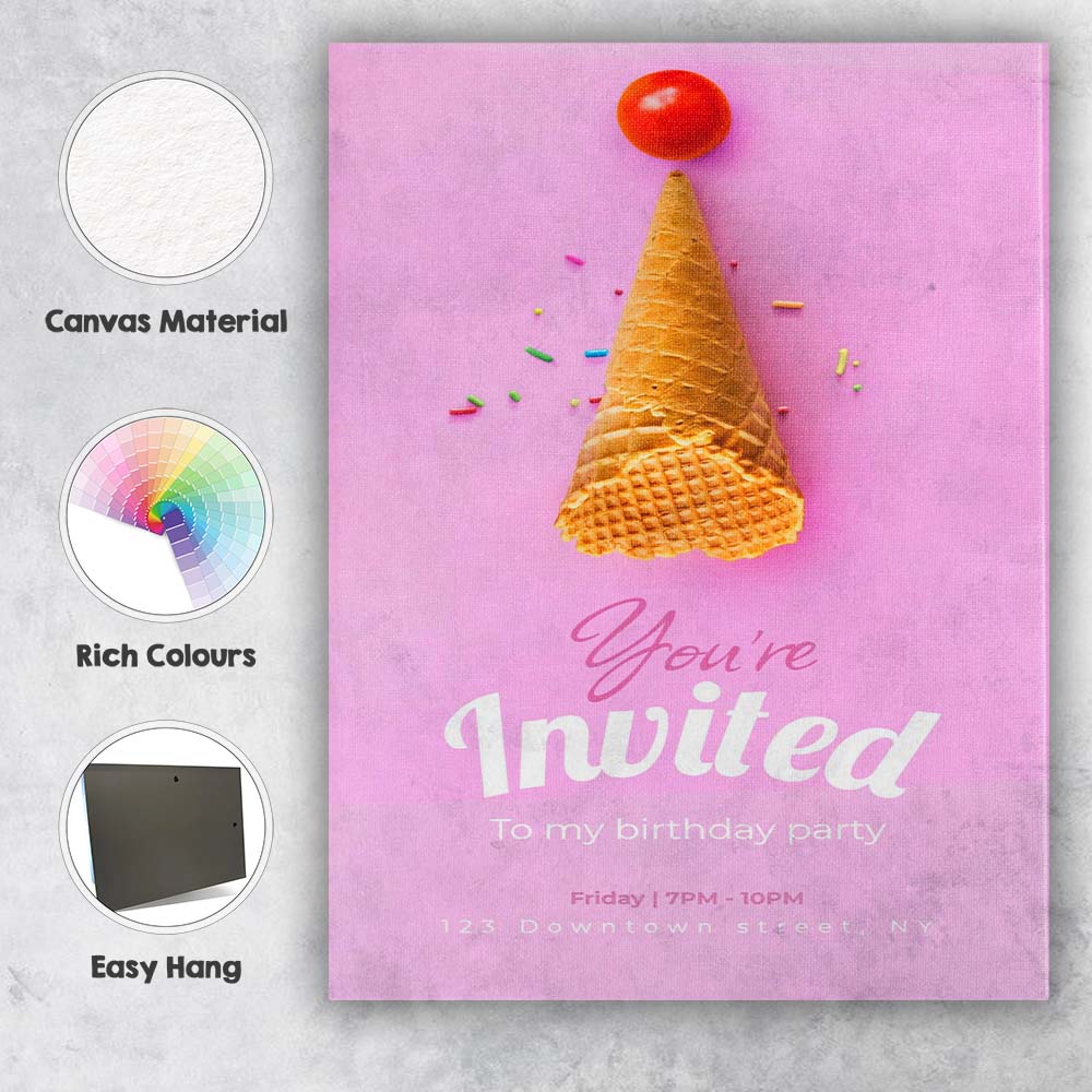 Pink Ice Cream Birthday Party Invitation Poster Canvas Wall Art Print Decor Picture Ready to Hang