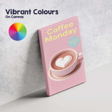 Pink Coffee Monday Heart Latte Illustration Canvas Wall Art Print Decor Picture Ready to Hang