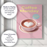 Pink Coffee Monday Heart Latte Illustration Canvas Wall Art Print Decor Picture Ready to Hang