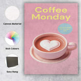 Pink Coffee Monday Heart Latte Illustration Canvas Wall Art Print Decor Picture Ready to Hang