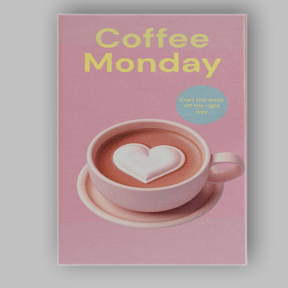 Pink Coffee Monday Heart Latte Illustration Canvas Wall Art Print Decor Picture Ready to Hang