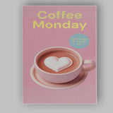 Pink Coffee Monday Heart Latte Illustration Canvas Wall Art Print Decor Picture Ready to Hang
