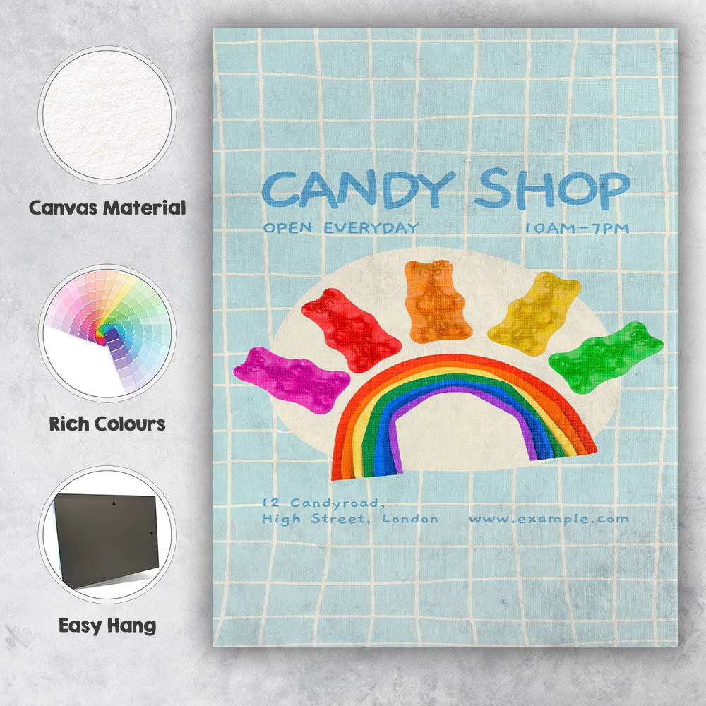Cute Gummy Bear Rainbow Candy Shop Poster Canvas Wall Art Print Decor Picture Ready to Hang