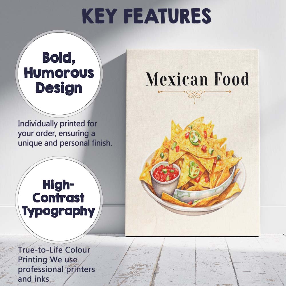 Mexican Nachos Salsa Spicy Street Food Illustration Canvas Wall Art Print Decor Picture Ready to Hang