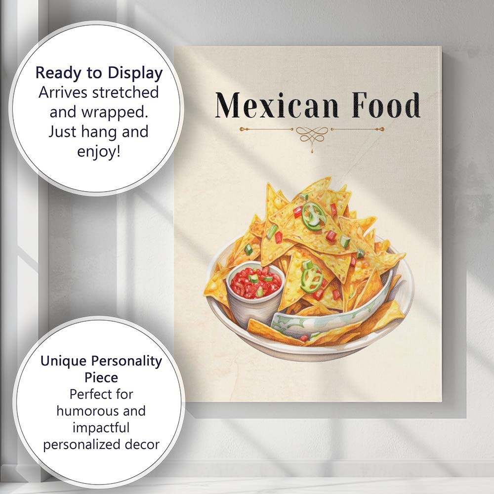 Mexican Nachos Salsa Spicy Street Food Illustration Canvas Wall Art Print Decor Picture Ready to Hang