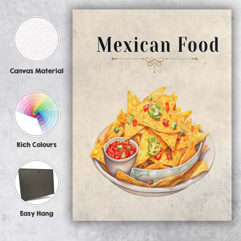Mexican Nachos Salsa Spicy Street Food Illustration Canvas Wall Art Print Decor Picture Ready to Hang