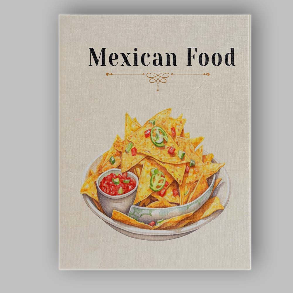 Mexican Nachos Salsa Spicy Street Food Illustration Canvas Wall Art Print Decor Picture Ready to Hang