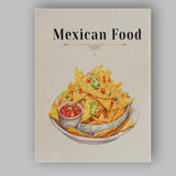 Mexican Nachos Salsa Spicy Street Food Illustration Canvas Wall Art Print Decor Picture Ready to Hang