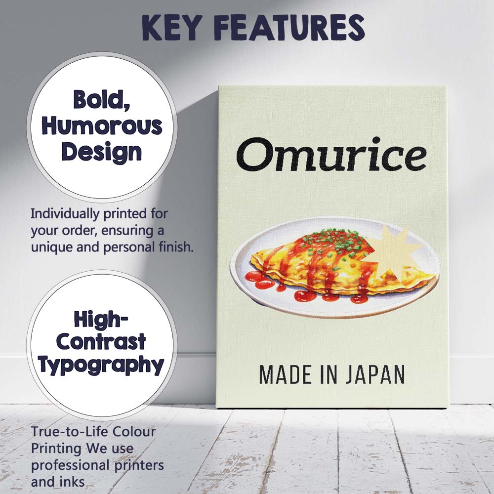 Japanese Omurice Omelette Rice Food Illustration Canvas Wall Art Print Decor Picture Ready to Hang