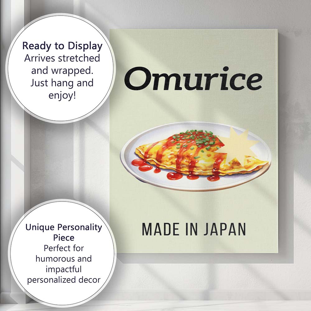 Japanese Omurice Omelette Rice Food Illustration Canvas Wall Art Print Decor Picture Ready to Hang