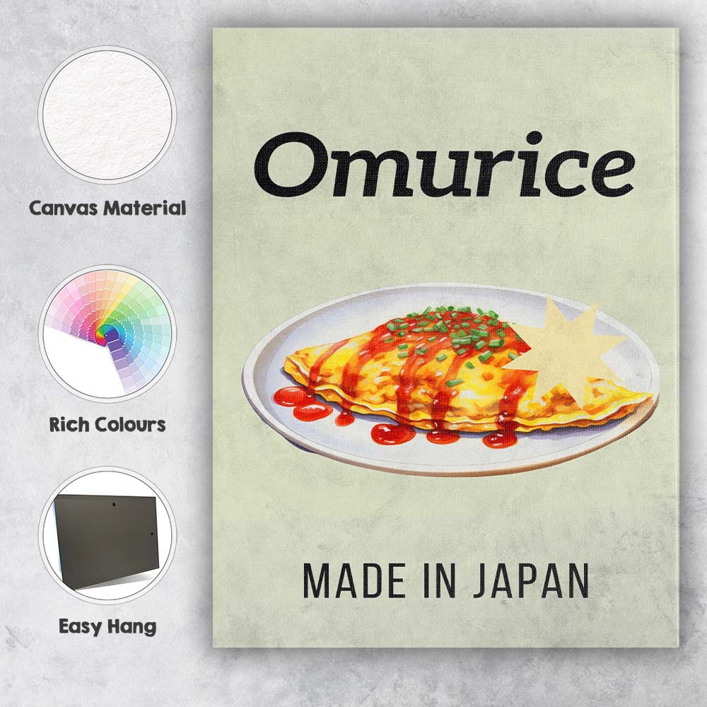 Japanese Omurice Omelette Rice Food Illustration Canvas Wall Art Print Decor Picture Ready to Hang