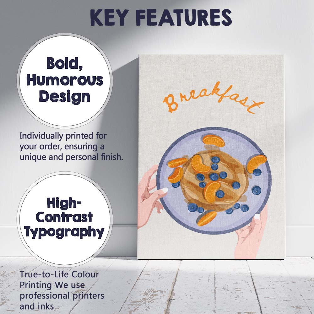 Fresh Citrus Blueberry Pancake Breakfast Illustration Canvas Wall Art Print Decor Picture Ready to Hang