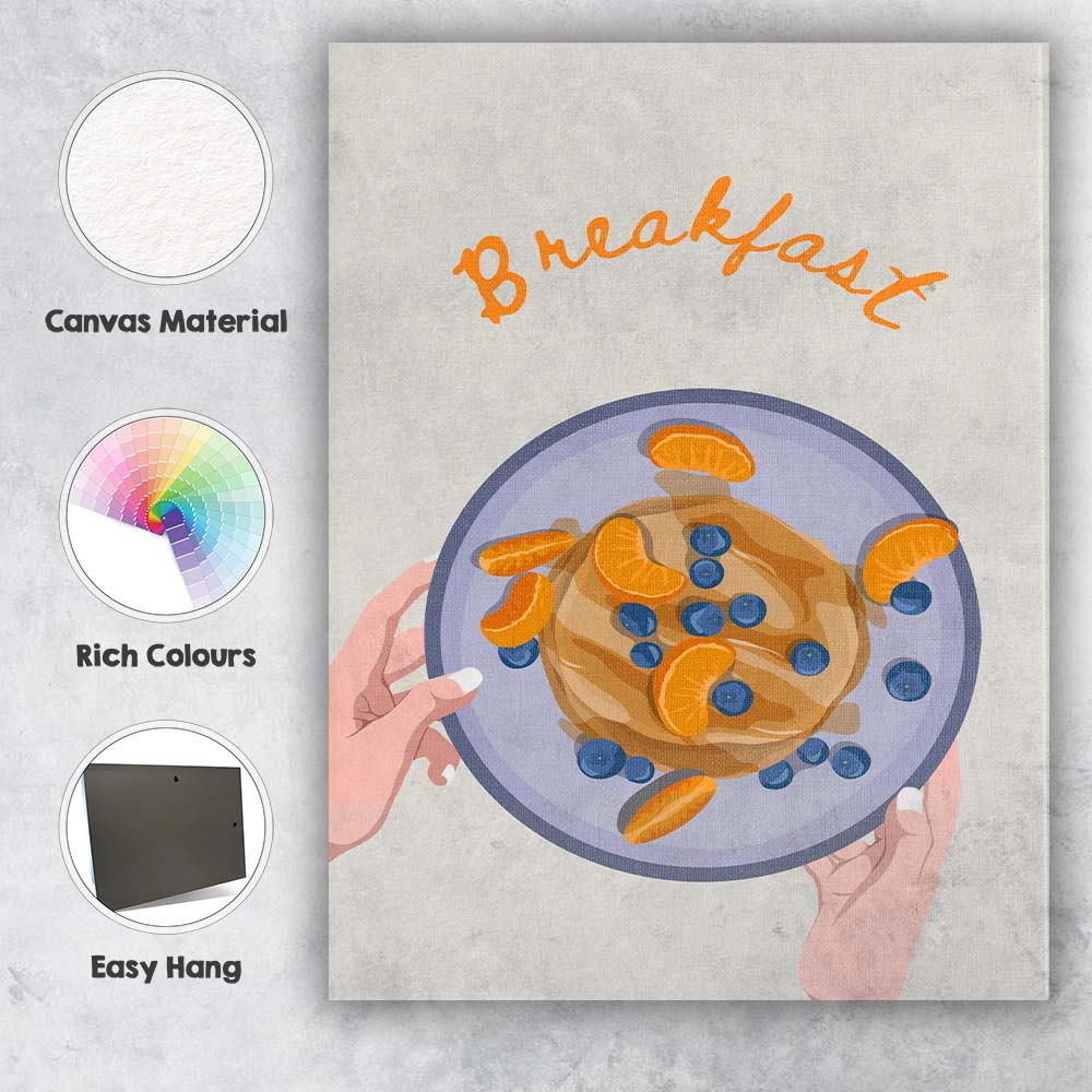 Fresh Citrus Blueberry Pancake Breakfast Illustration Canvas Wall Art Print Decor Picture Ready to Hang