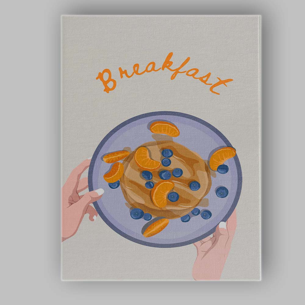 Fresh Citrus Blueberry Pancake Breakfast Illustration Canvas Wall Art Print Decor Picture Ready to Hang