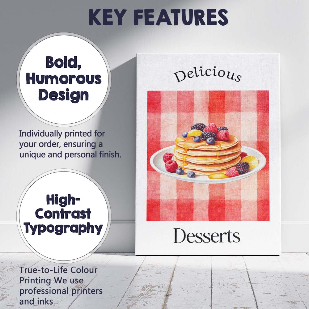Berry Pancake Breakfast Watercolour Dessert Illustration Canvas Wall Art Print Decor Picture Ready to Hang