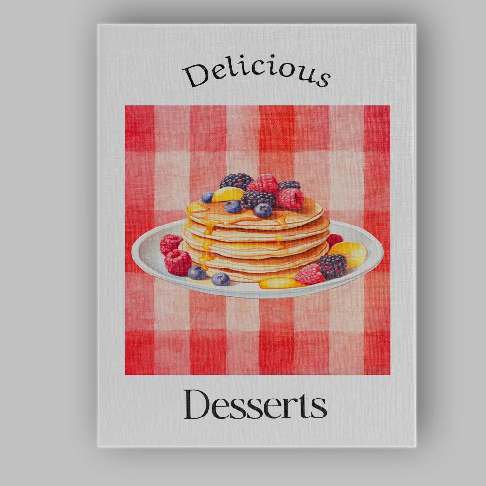 Berry Pancake Breakfast Watercolour Dessert Illustration Canvas Wall Art Print Decor Picture Ready to Hang