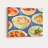 Asian Seafood Curry Rice and Soup Food Pattern Canvas Wall Art Print Decor Picture Ready to Hang