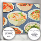 Asian Seafood Curry Rice and Soup Food Pattern Canvas Wall Art Print Decor Picture Ready to Hang