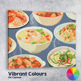 Asian Seafood Curry Rice and Soup Food Pattern Canvas Wall Art Print Decor Picture Ready to Hang