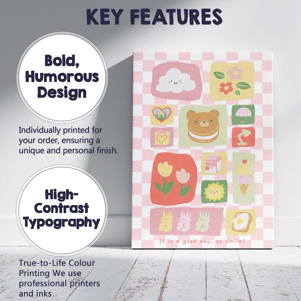 Cute Pastel Kawaii Dessert Food Collage Pattern Canvas Wall Art Print Decor Picture Ready to Hang