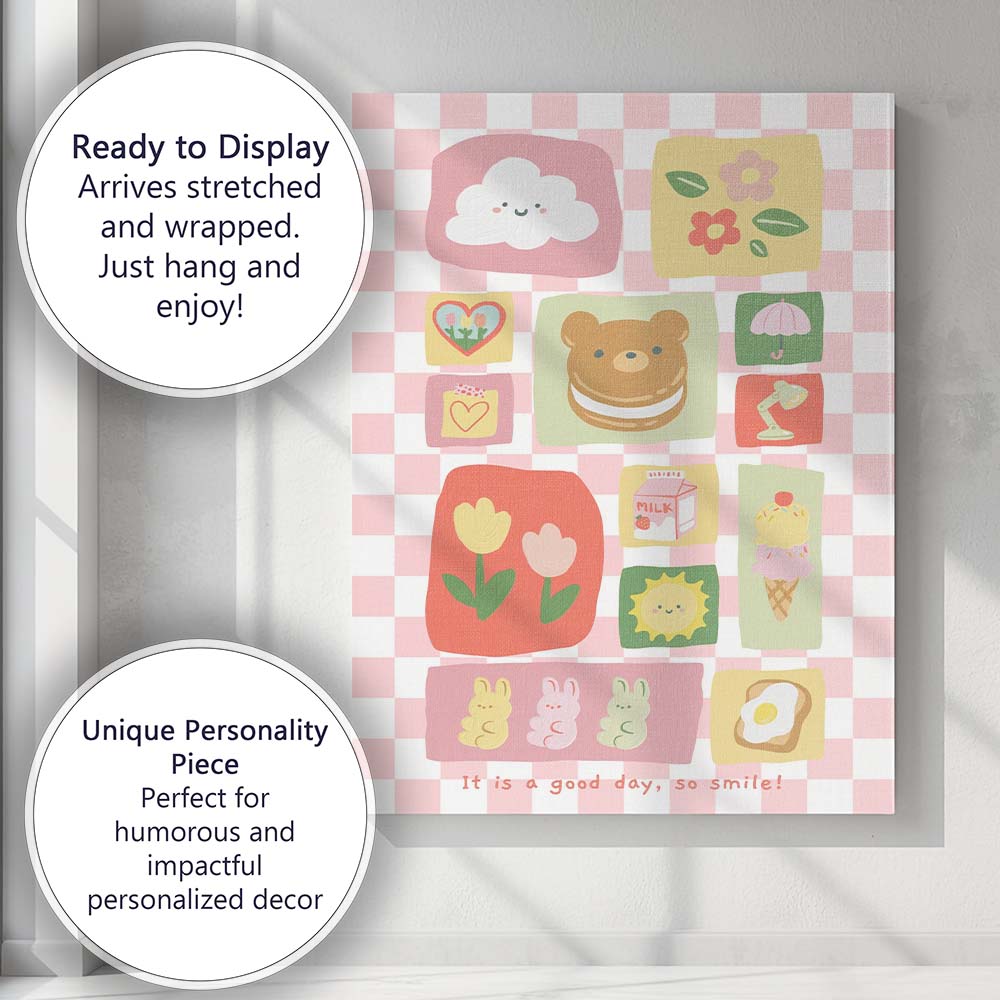 Cute Pastel Kawaii Dessert Food Collage Pattern Canvas Wall Art Print Decor Picture Ready to Hang