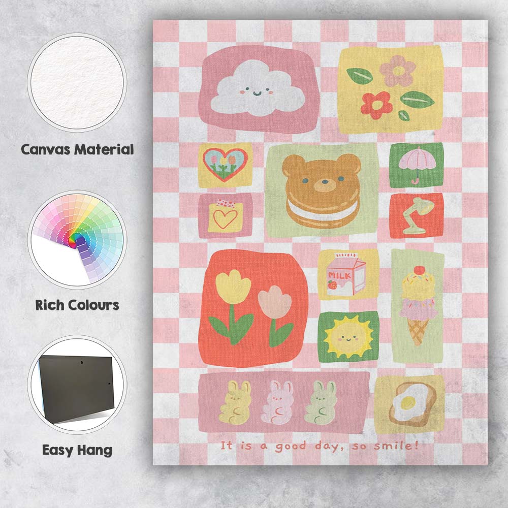 Cute Pastel Kawaii Dessert Food Collage Pattern Canvas Wall Art Print Decor Picture Ready to Hang