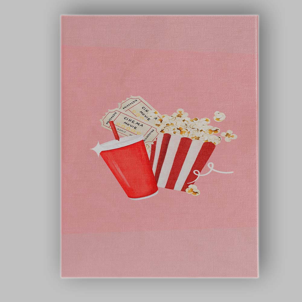 Cinema Popcorn Soft Drink Movie Night Illustration Canvas Wall Art Print Decor Picture Ready to Hang