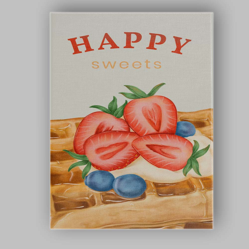 Strawberry Waffle Sweet Dessert Watercolour Illustration Canvas Wall Art Print Decor Picture Ready to Hang