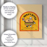 Cute Cartoon Burger Fast Food Mascot Retro Illustration Canvas Wall Art Print Decor Picture Ready to Hang