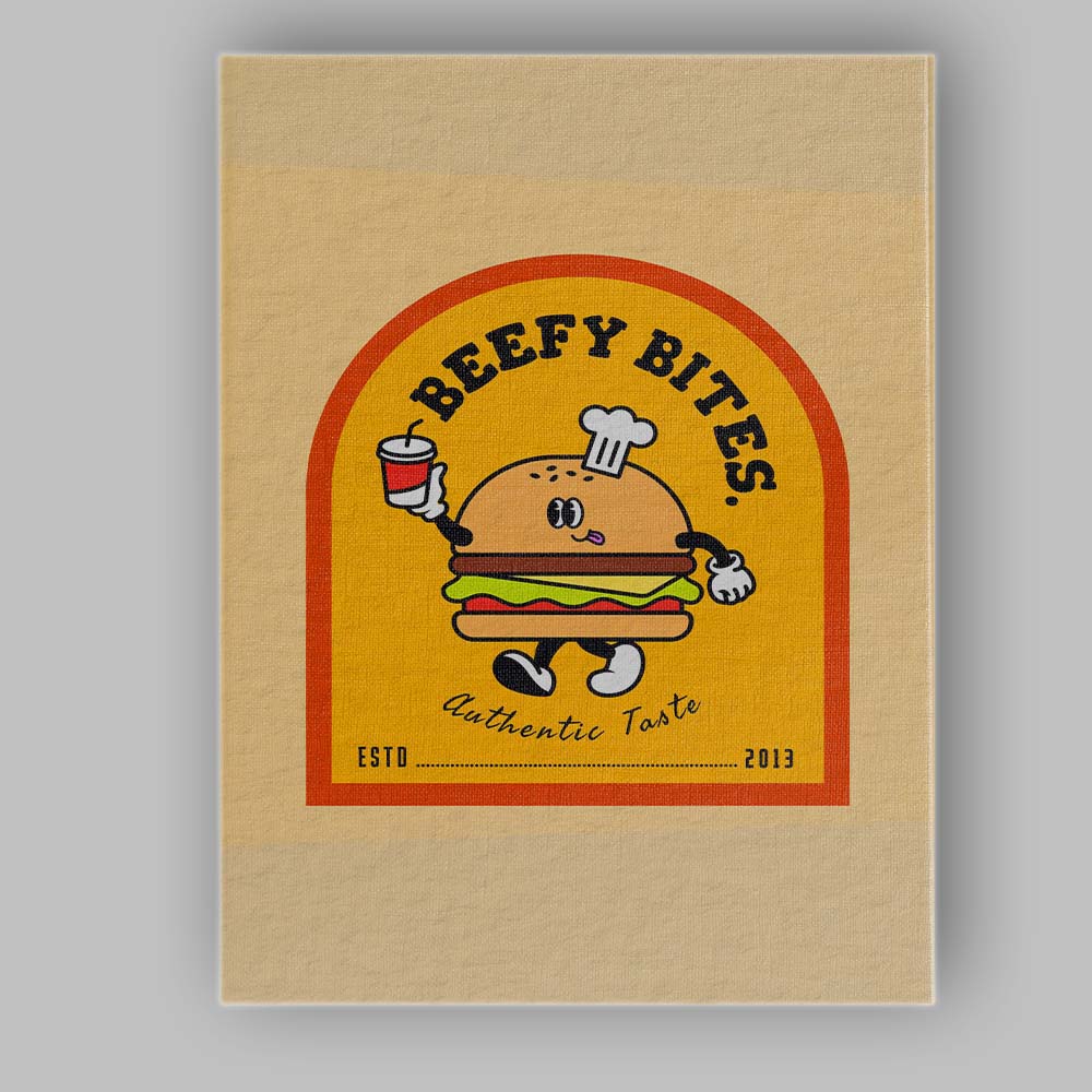 Cute Cartoon Burger Fast Food Mascot Retro Illustration Canvas Wall Art Print Decor Picture Ready to Hang