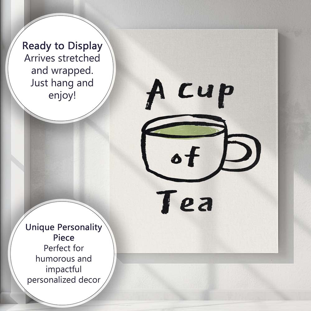 Rustic Hand Drawn Cup of Tea Illustration Canvas Wall Art Print Decor Picture Ready to Hang