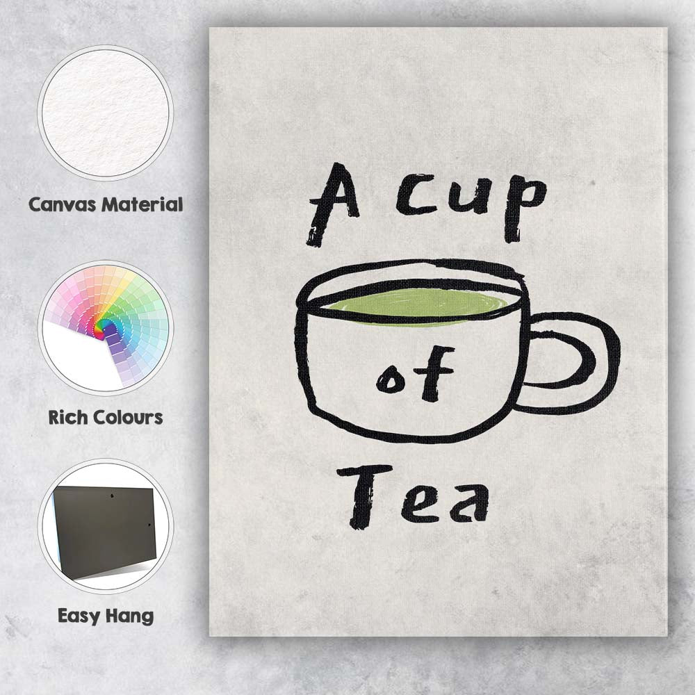 Rustic Hand Drawn Cup of Tea Illustration Canvas Wall Art Print Decor Picture Ready to Hang