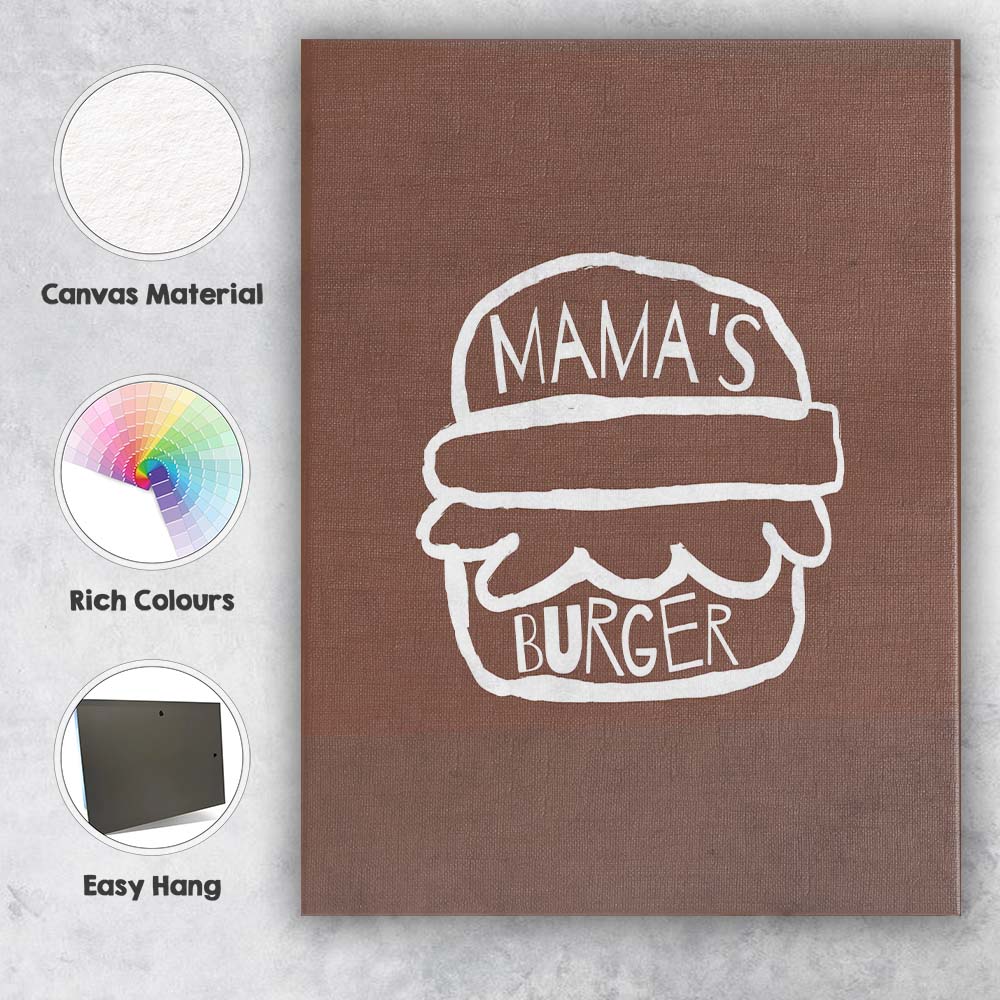 Minimalist Mama Burger Fast Food Typography Illustration Canvas Wall Art Print Decor Picture Ready to Hang