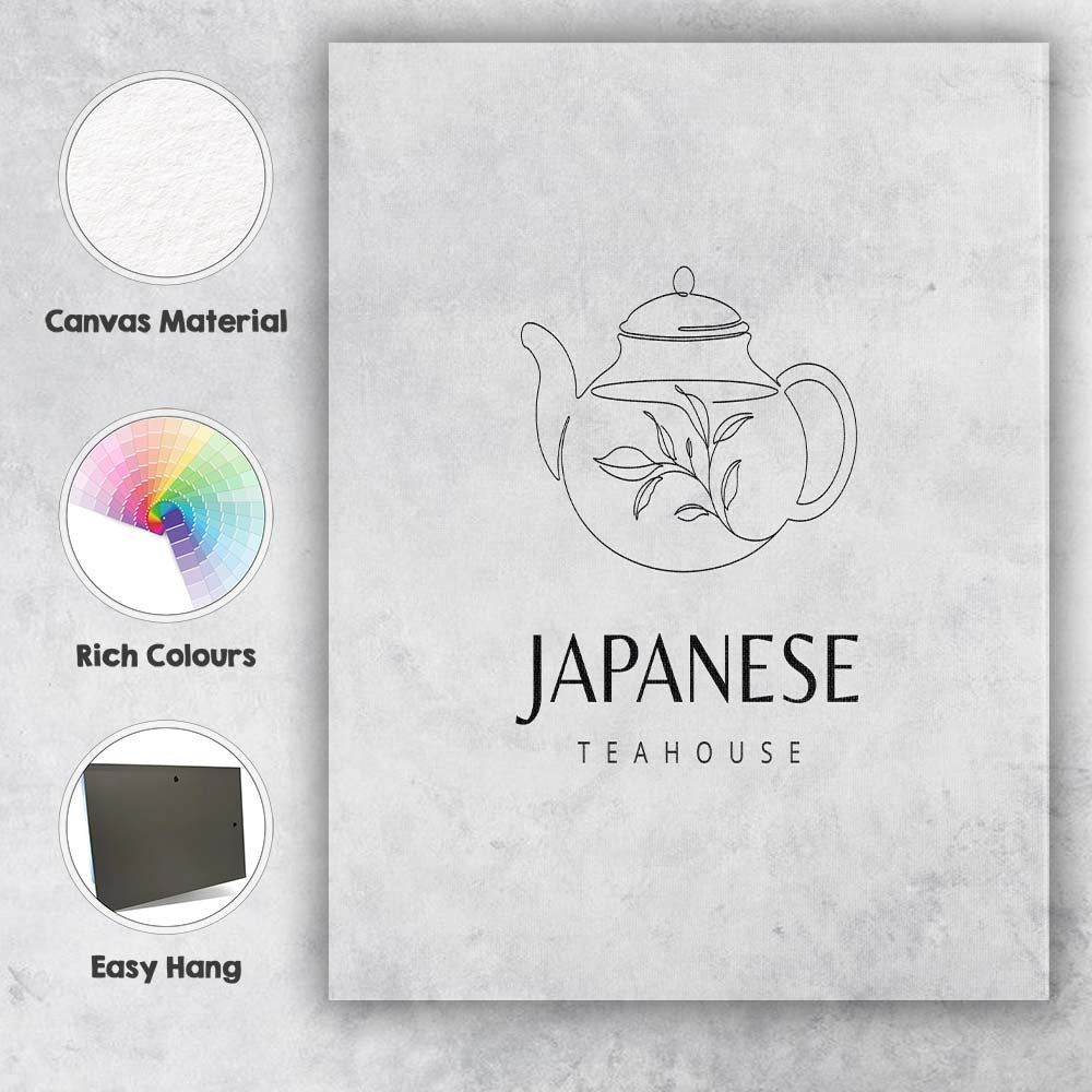 Minimalist Japanese Teapot Botanical Line Art Canvas Wall Art Print Decor Picture Ready to Hang