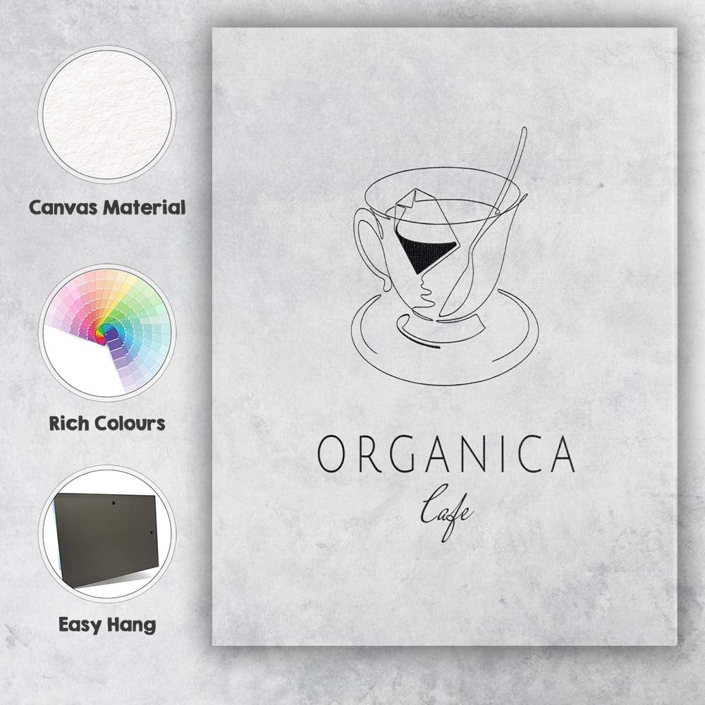 Minimalist Organic Tea Cup Line Art Cafe Illustration Canvas Wall Art Print Decor Picture Ready to Hang
